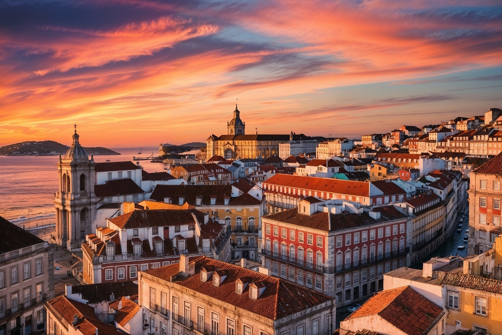 Scenic,Sunset,Over,Historic,European,City,With,Colorful,Rooftops,And